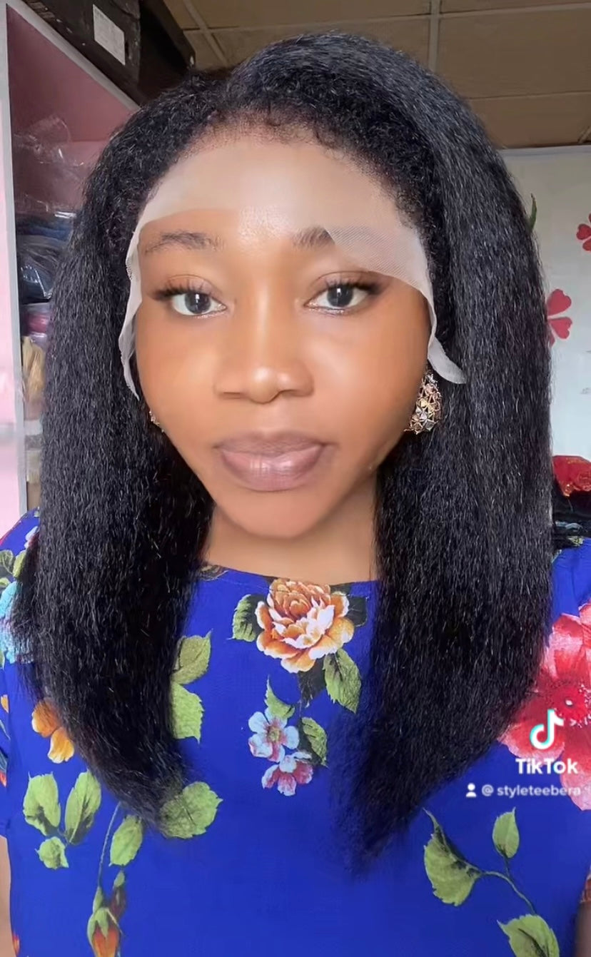 Kinky straight virgin human wig with hybrid curly baby hairline