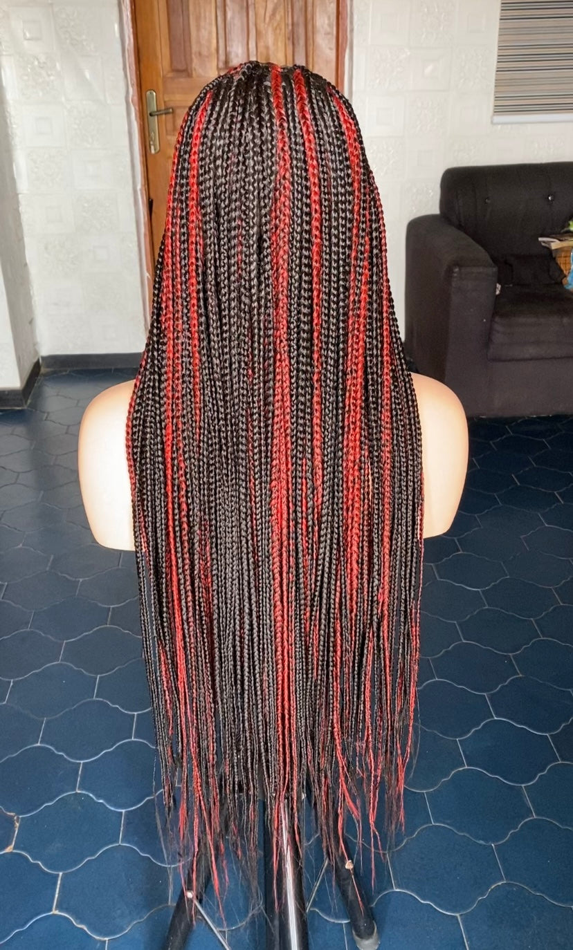 Medium size knotless box braid wig(black/red)