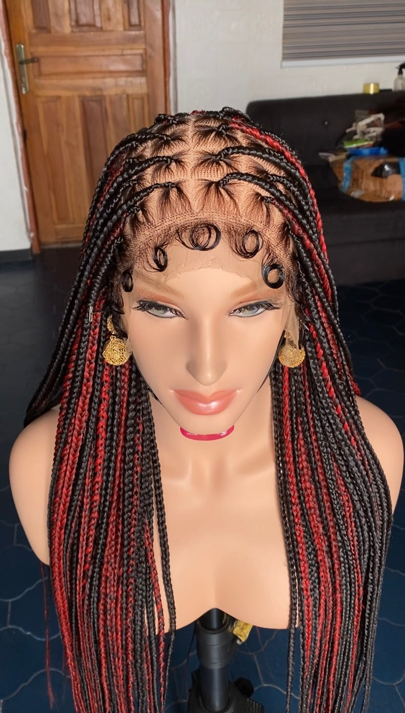 Medium size knotless box braid wig(black/red)