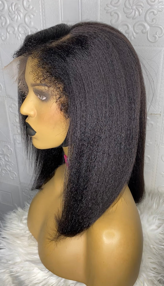 Kinky straight virgin human wig with hybrid curly baby hairline