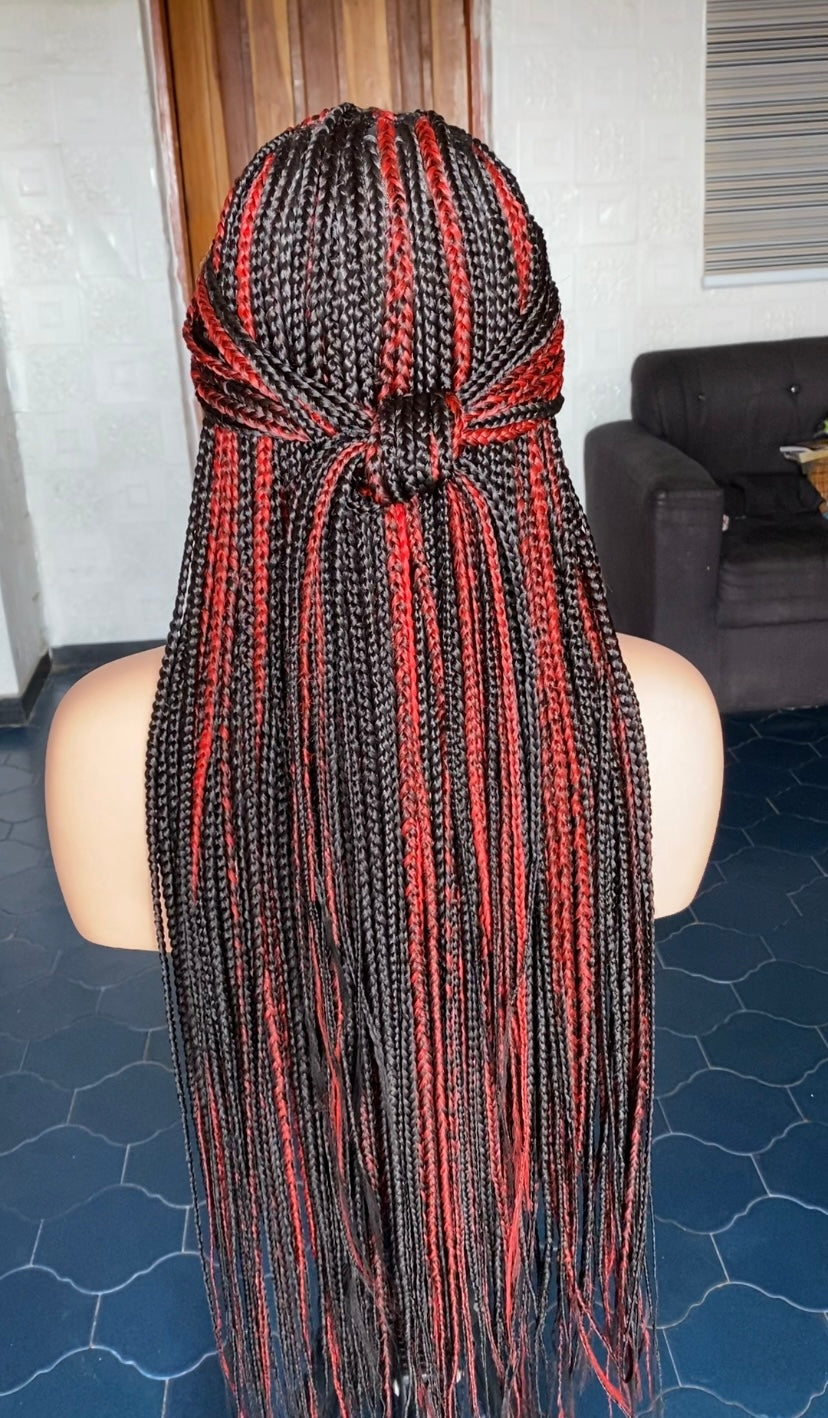 Medium size knotless box braid wig(black/red)