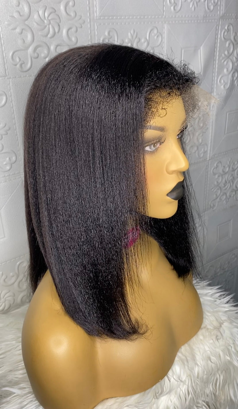 Kinky straight virgin human wig with hybrid curly baby hairline