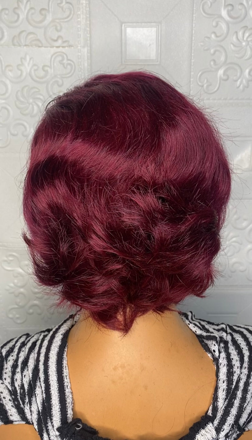 Tiwa short pixie cut with hybrid edges(burgundy)
