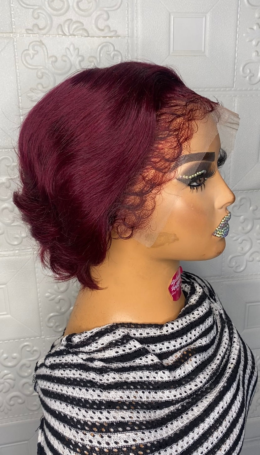 Tiwa short pixie cut with hybrid edges(burgundy)
