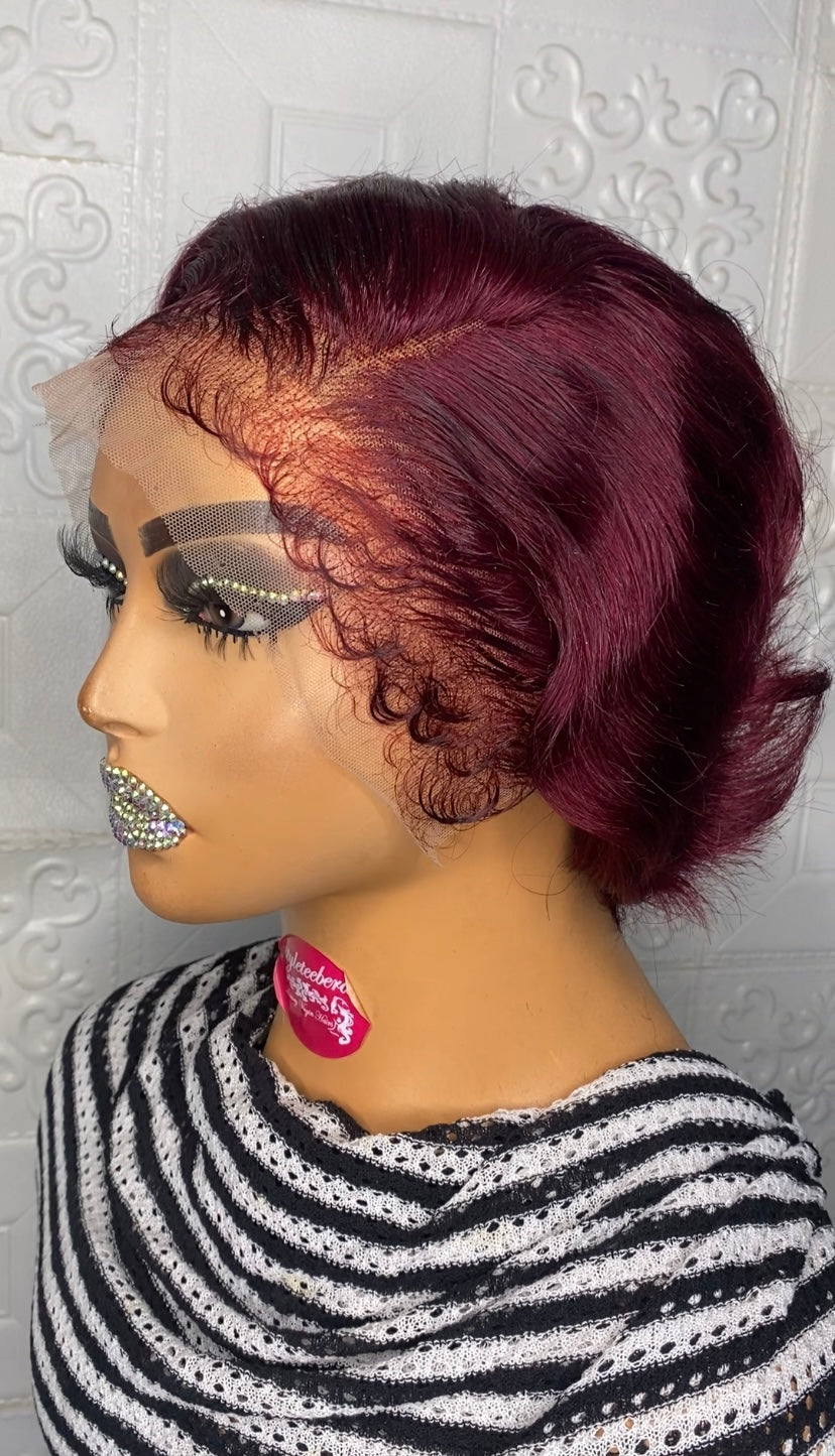 Tiwa short pixie cut with hybrid edges(burgundy)