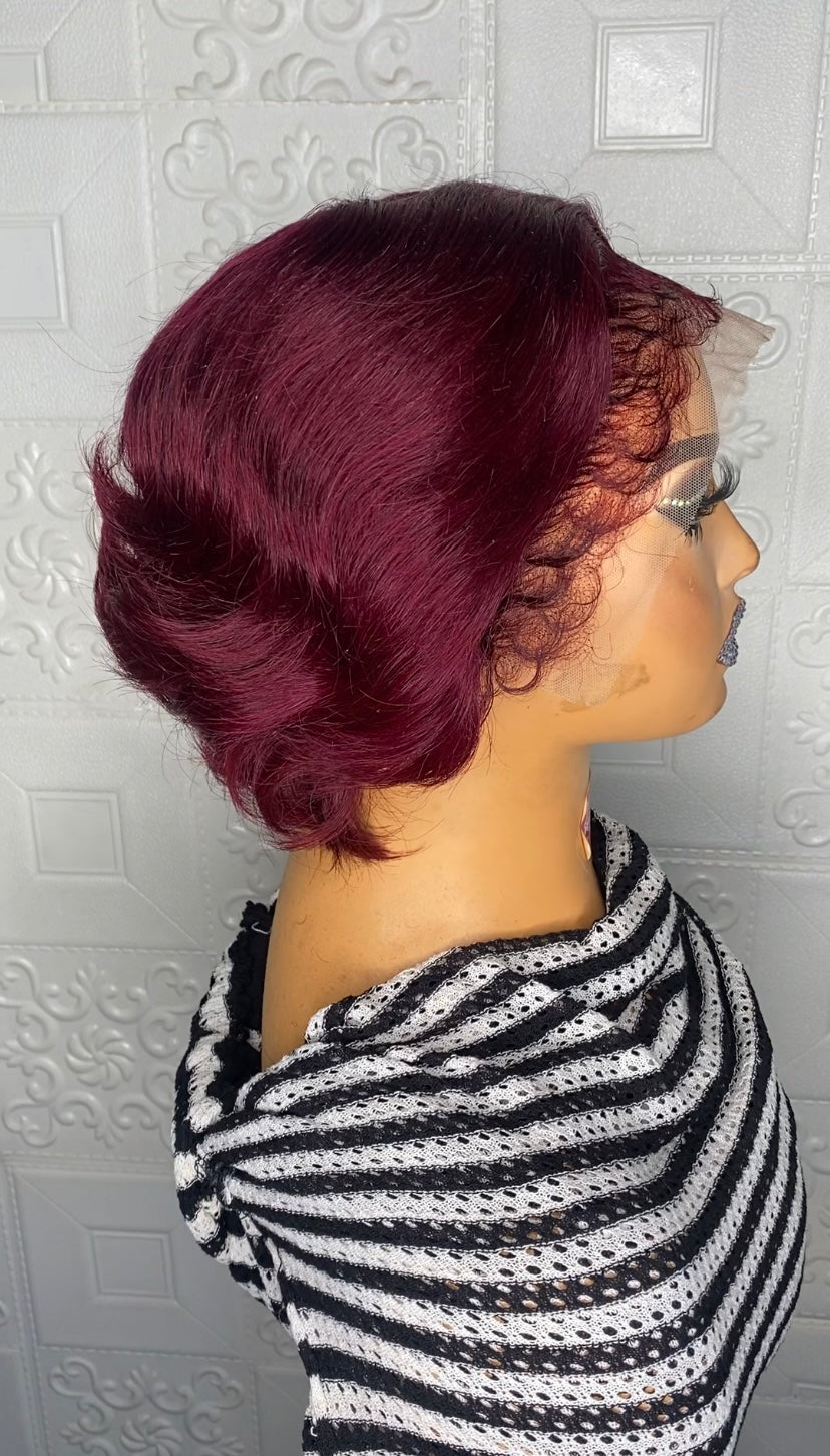 Tiwa short pixie cut with hybrid edges(burgundy)