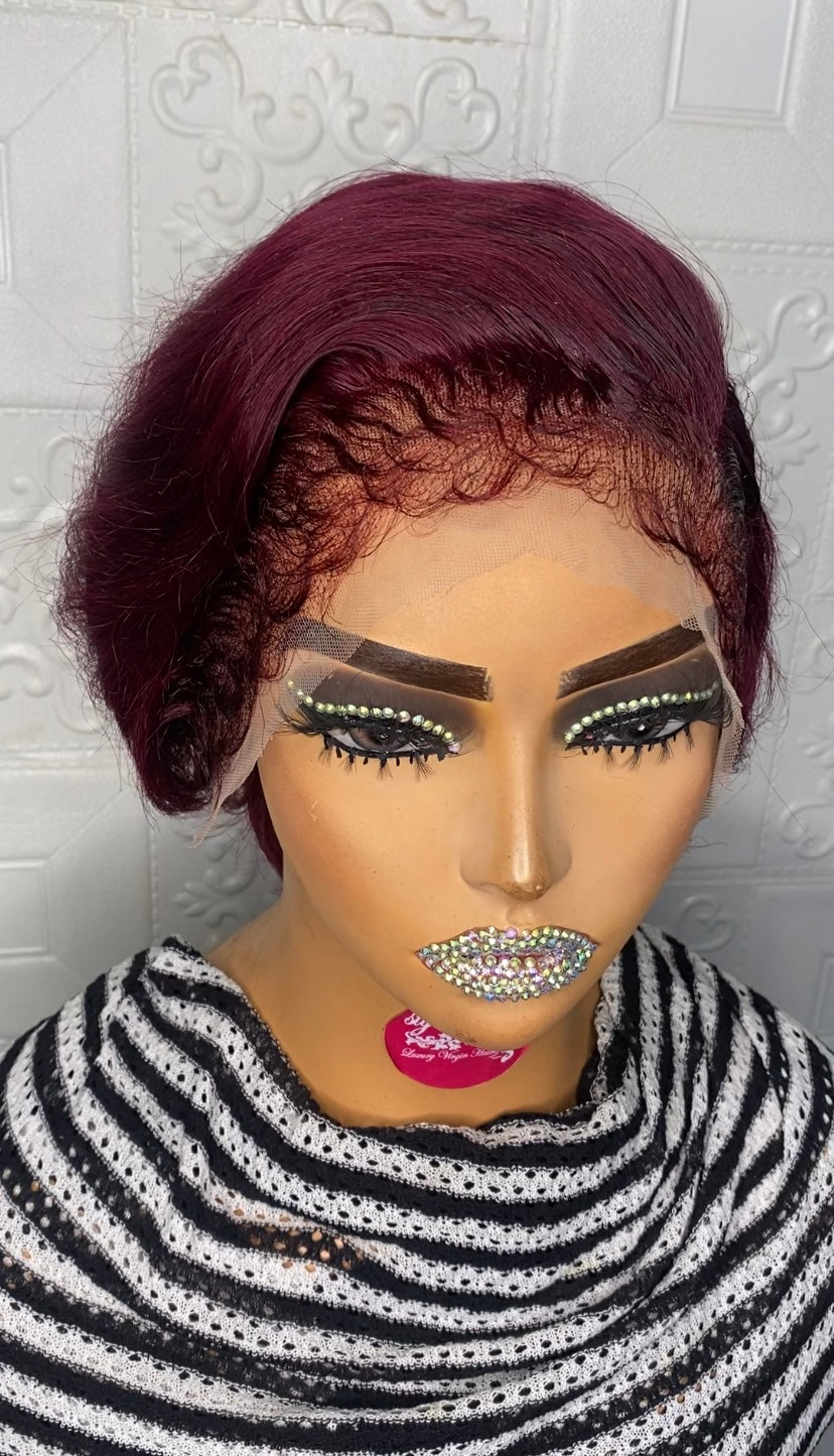 Tiwa short pixie cut with hybrid edges(burgundy)