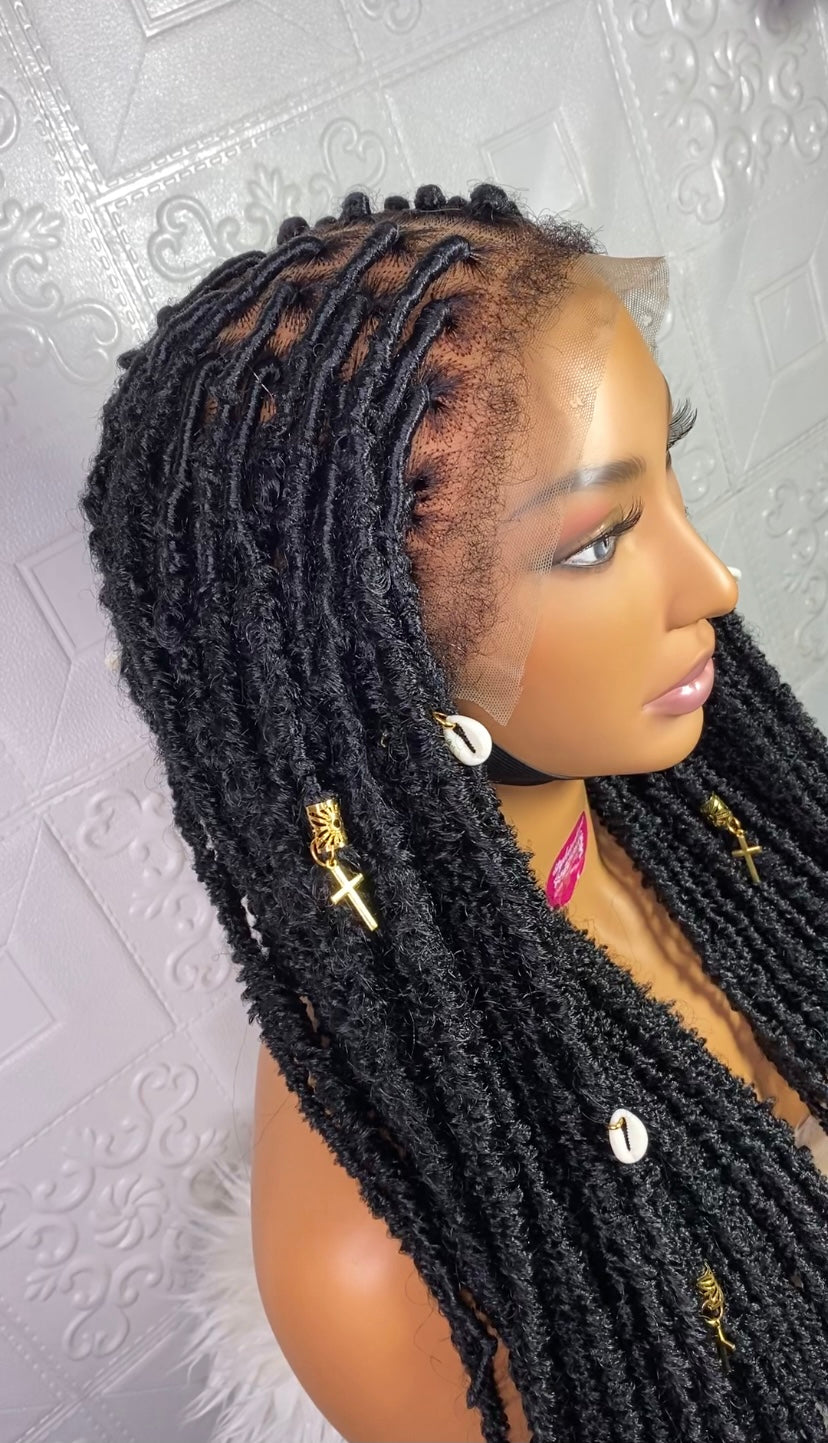 Distress Locs sew in braid wig(color 1B)