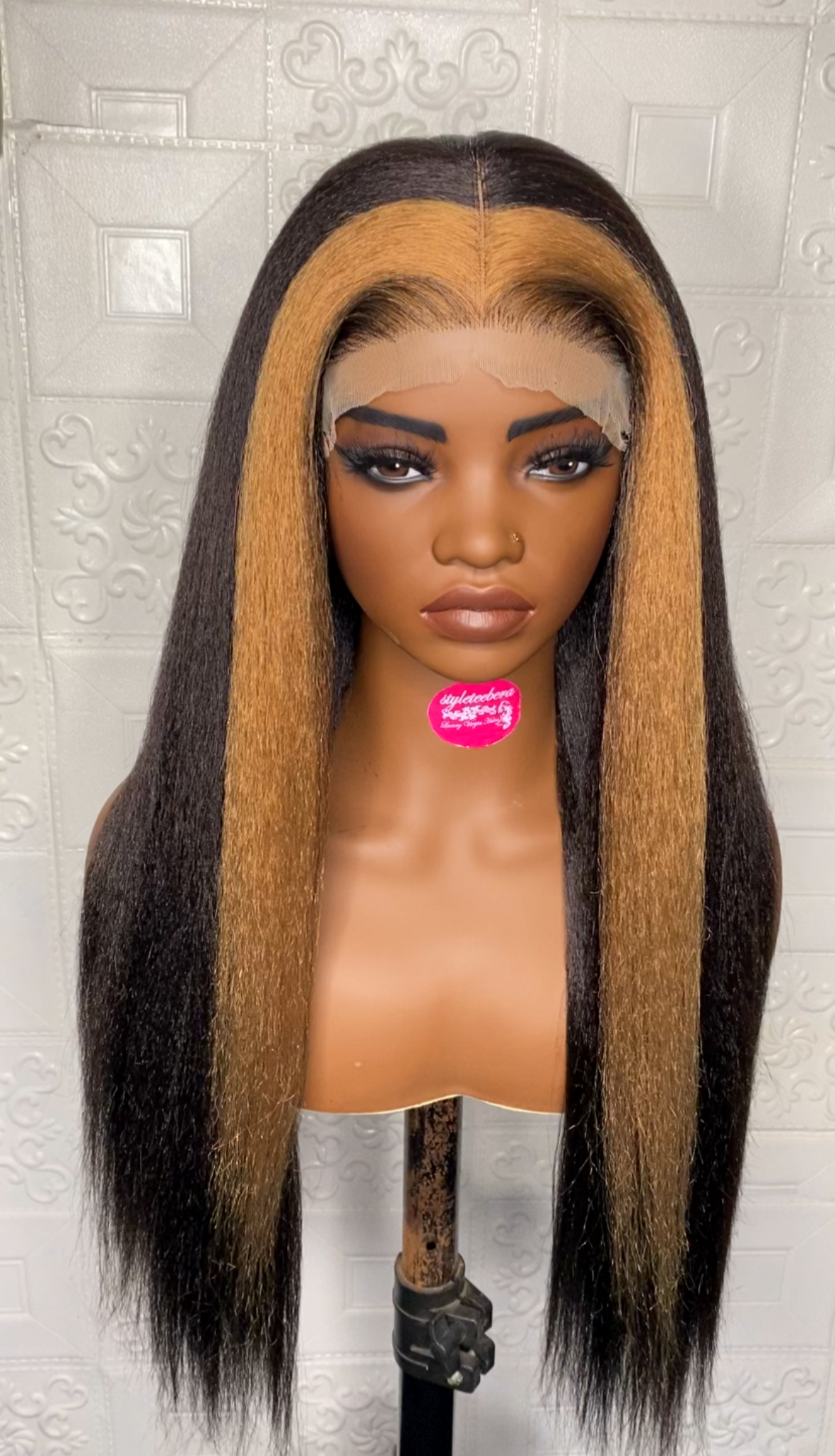 Havanah natural kinky straight wig(with blonde birthmark highlight)