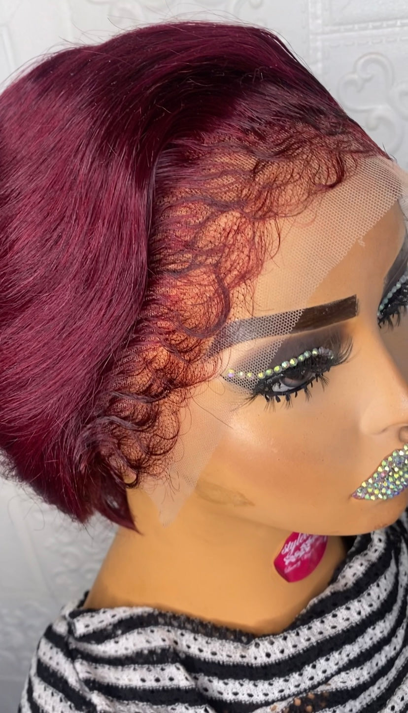 Tiwa short pixie cut with hybrid edges(burgundy)