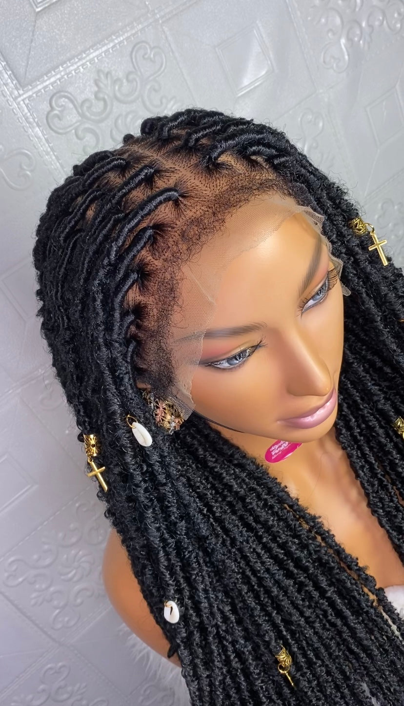 Distress Locs sew in braid wig(color 1B)