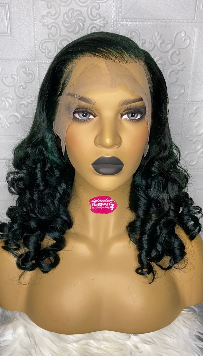 Deep green bouncy luxury curly wig