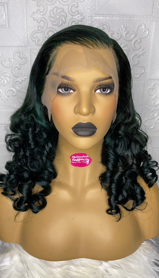 Deep green bouncy luxury curly wig
