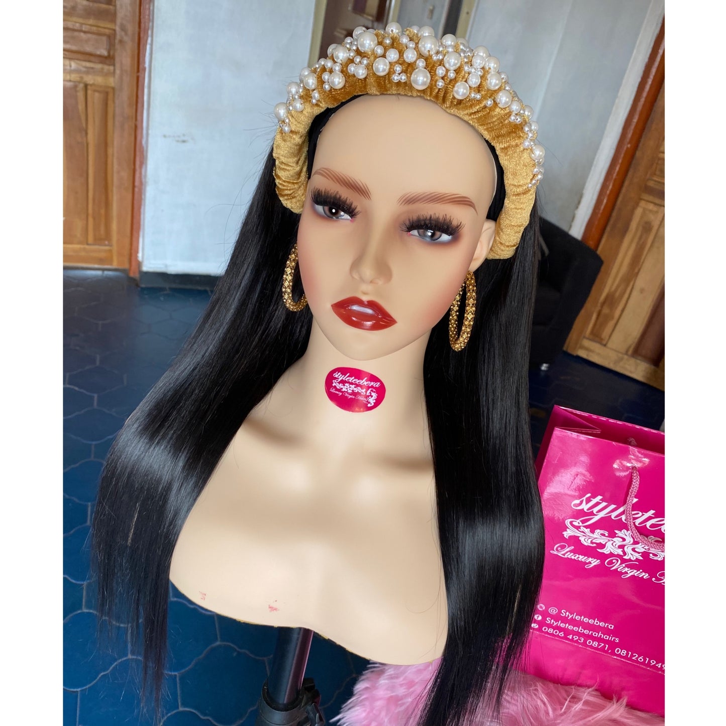 Bone straight headband wig