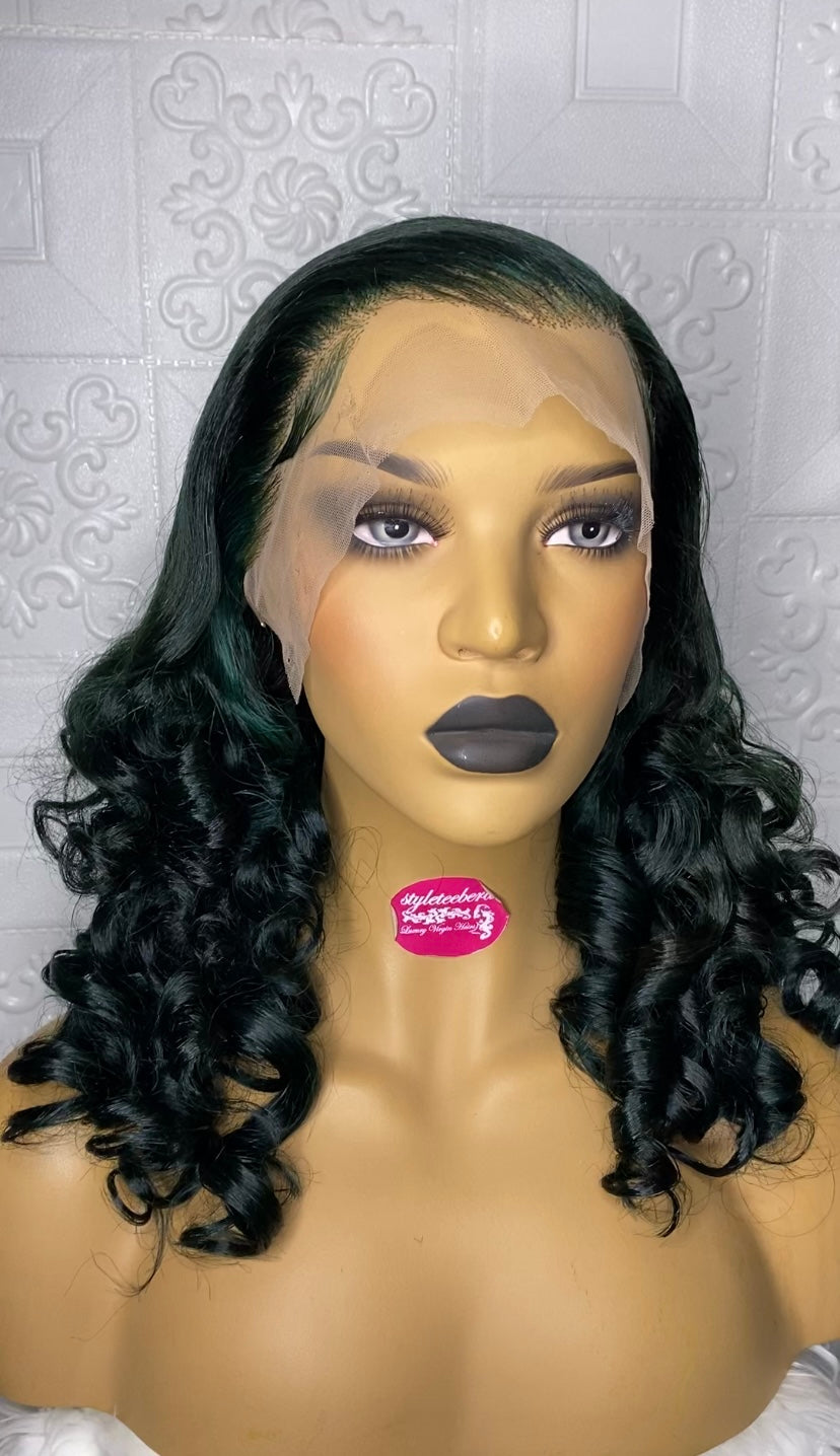 Deep green bouncy luxury curly wig