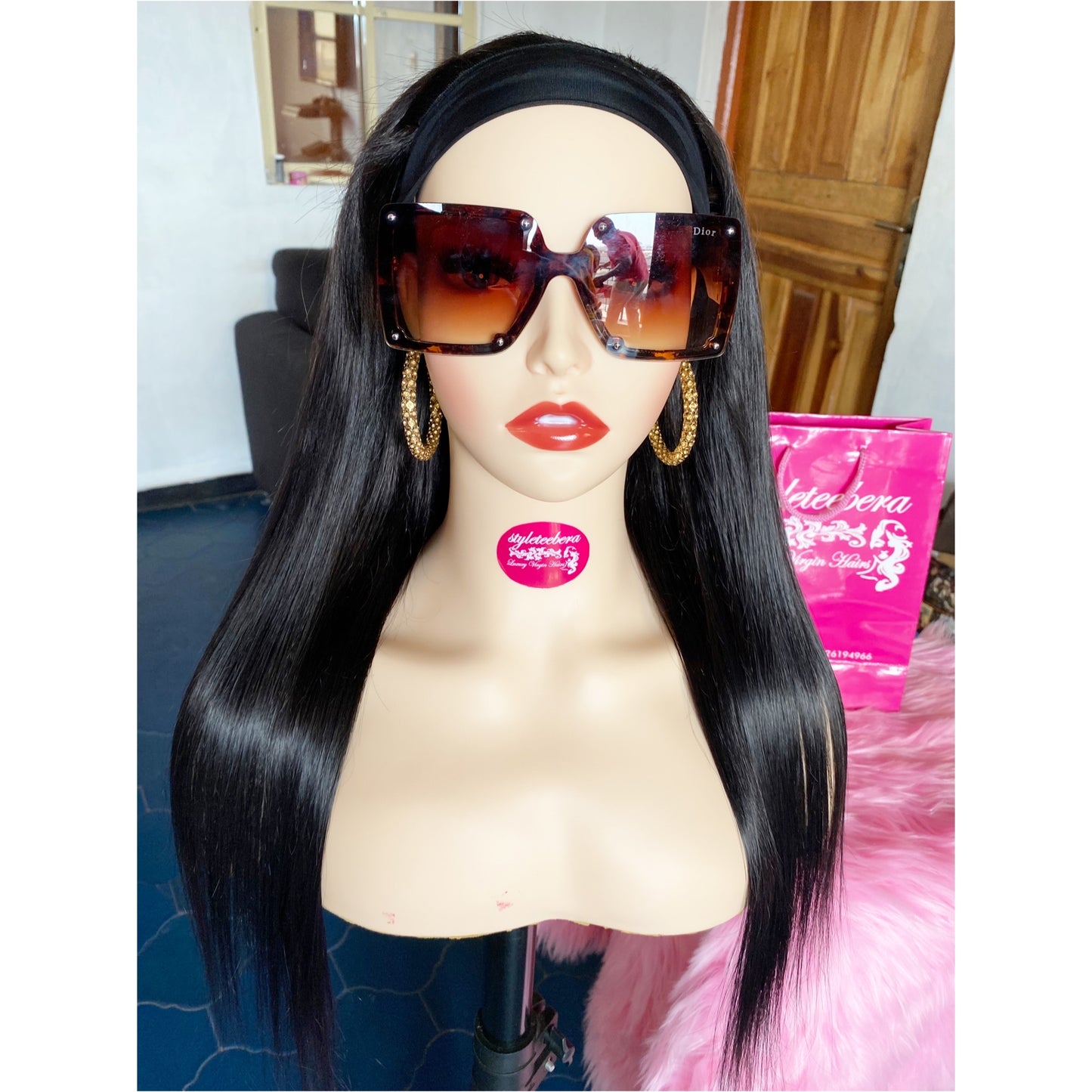 Bone straight headband wig