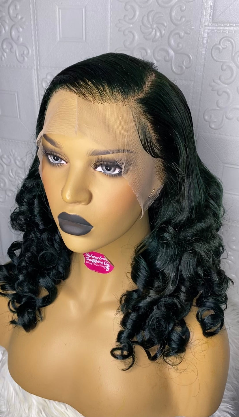 Deep green bouncy luxury curly wig