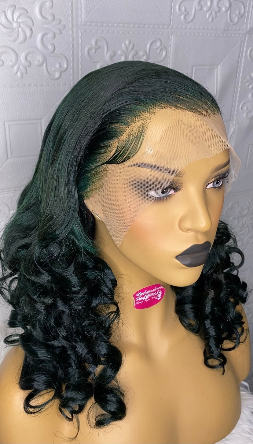 Deep green bouncy luxury curly wig
