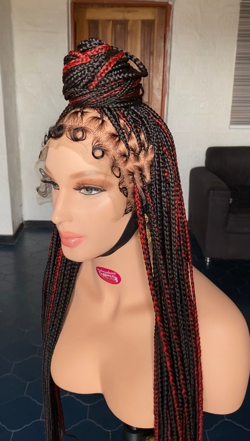 Medium size knotless box braid wig(black/red)