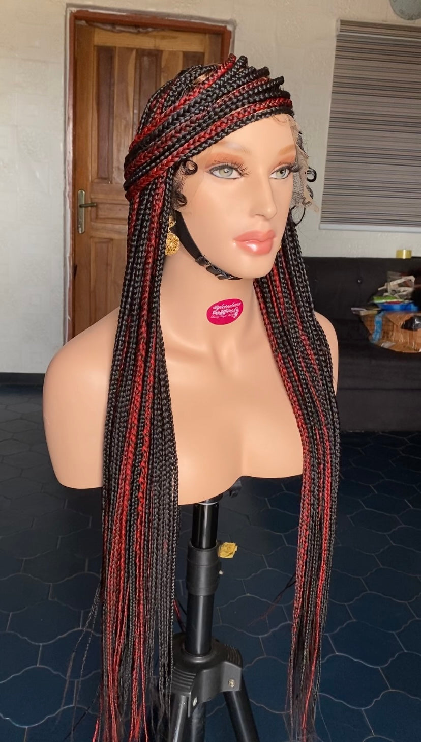 Medium size knotless box braid wig(black/red)