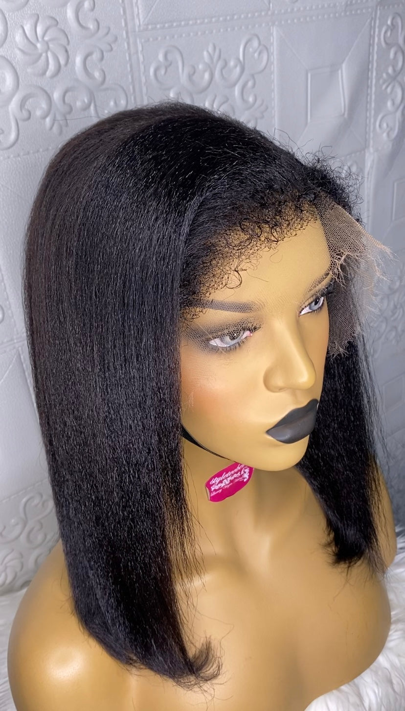 Kinky straight virgin human wig with hybrid curly baby hairline