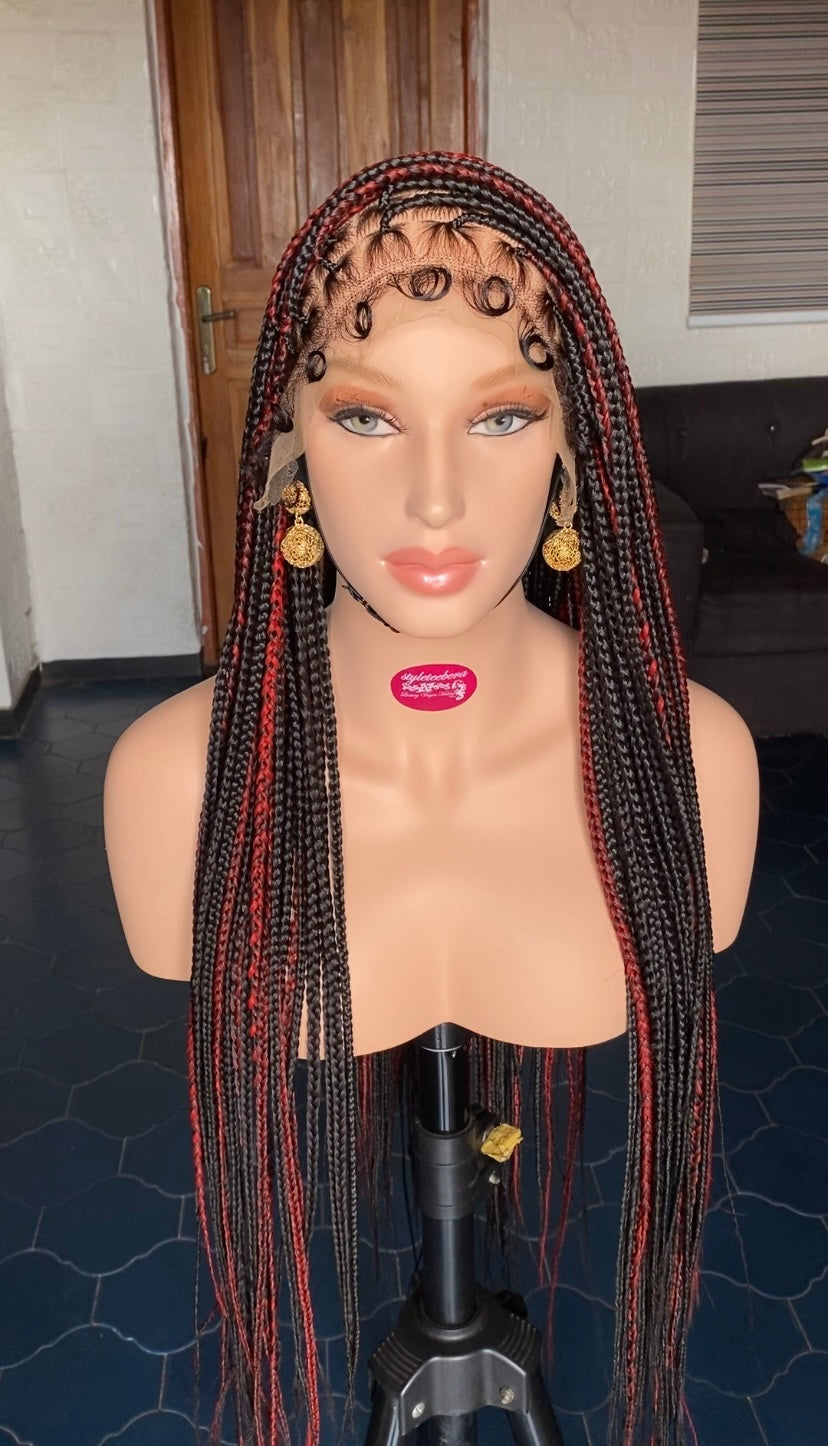 Medium size knotless box braid wig(black/red)