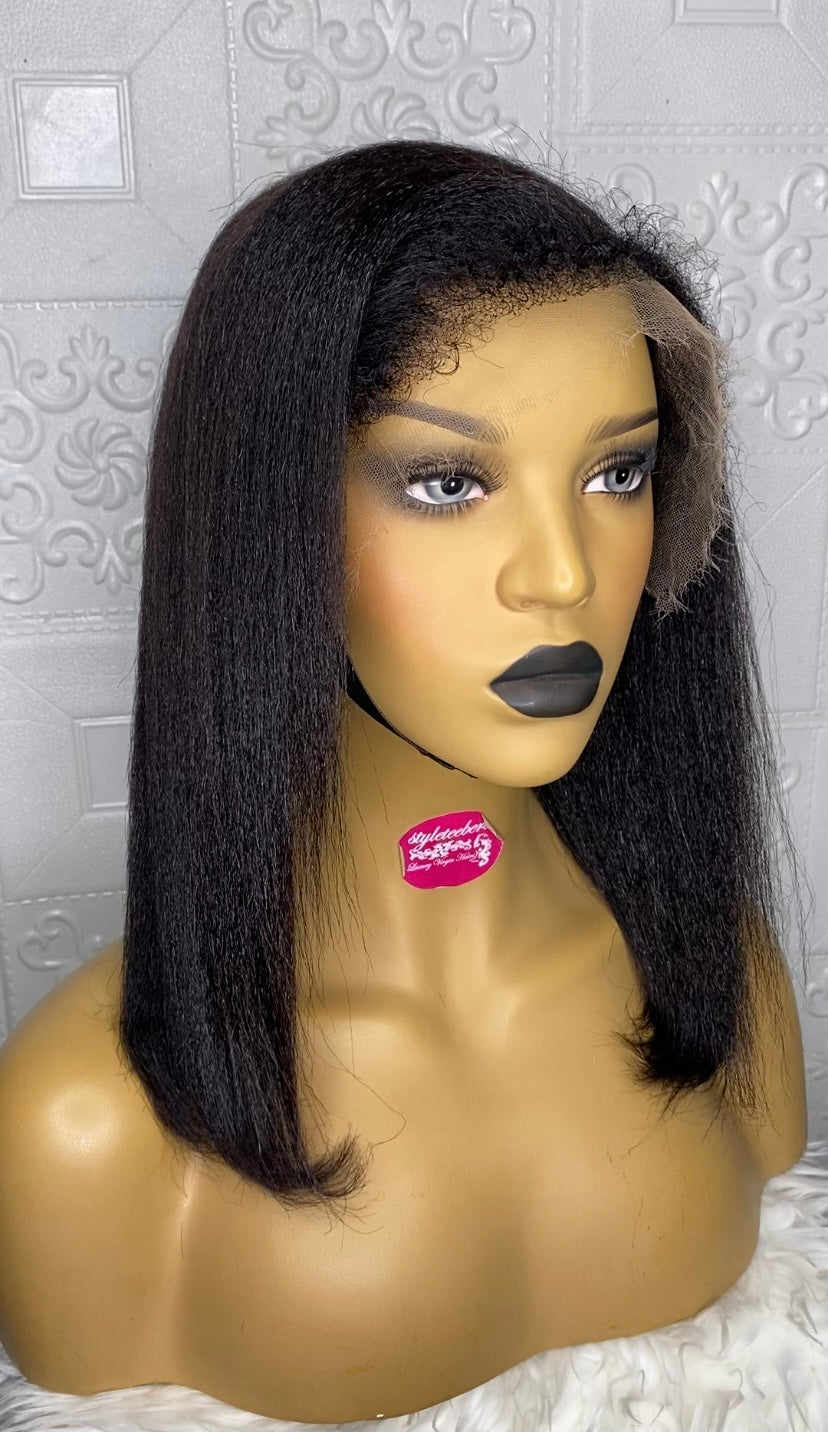 Kinky straight virgin human wig with hybrid curly baby hairline