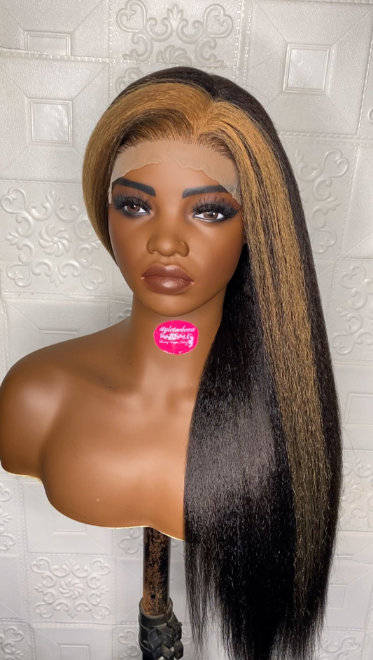 Havanah natural kinky straight wig(with blonde birthmark highlight)