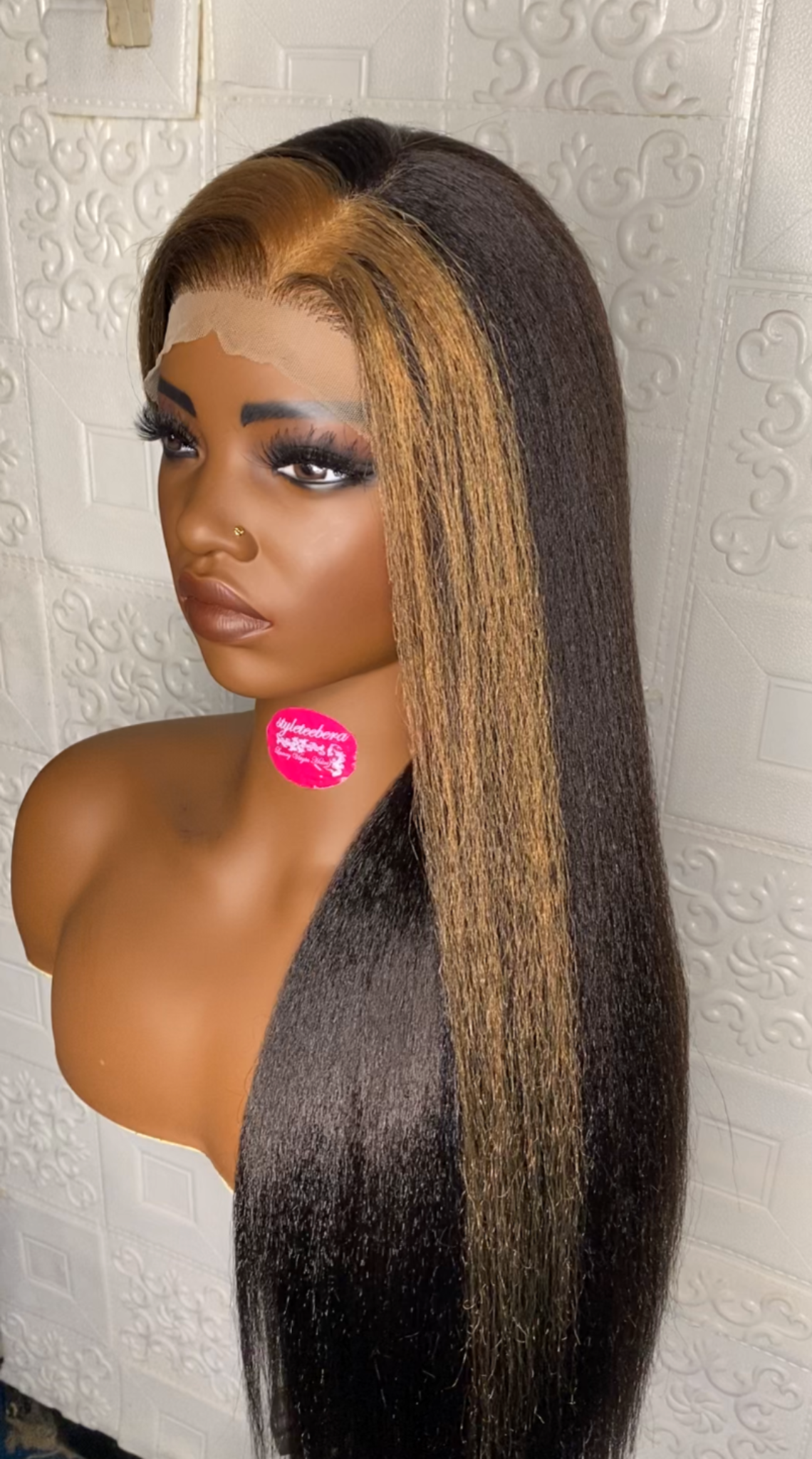 Havanah natural kinky straight wig(with blonde birthmark highlight)