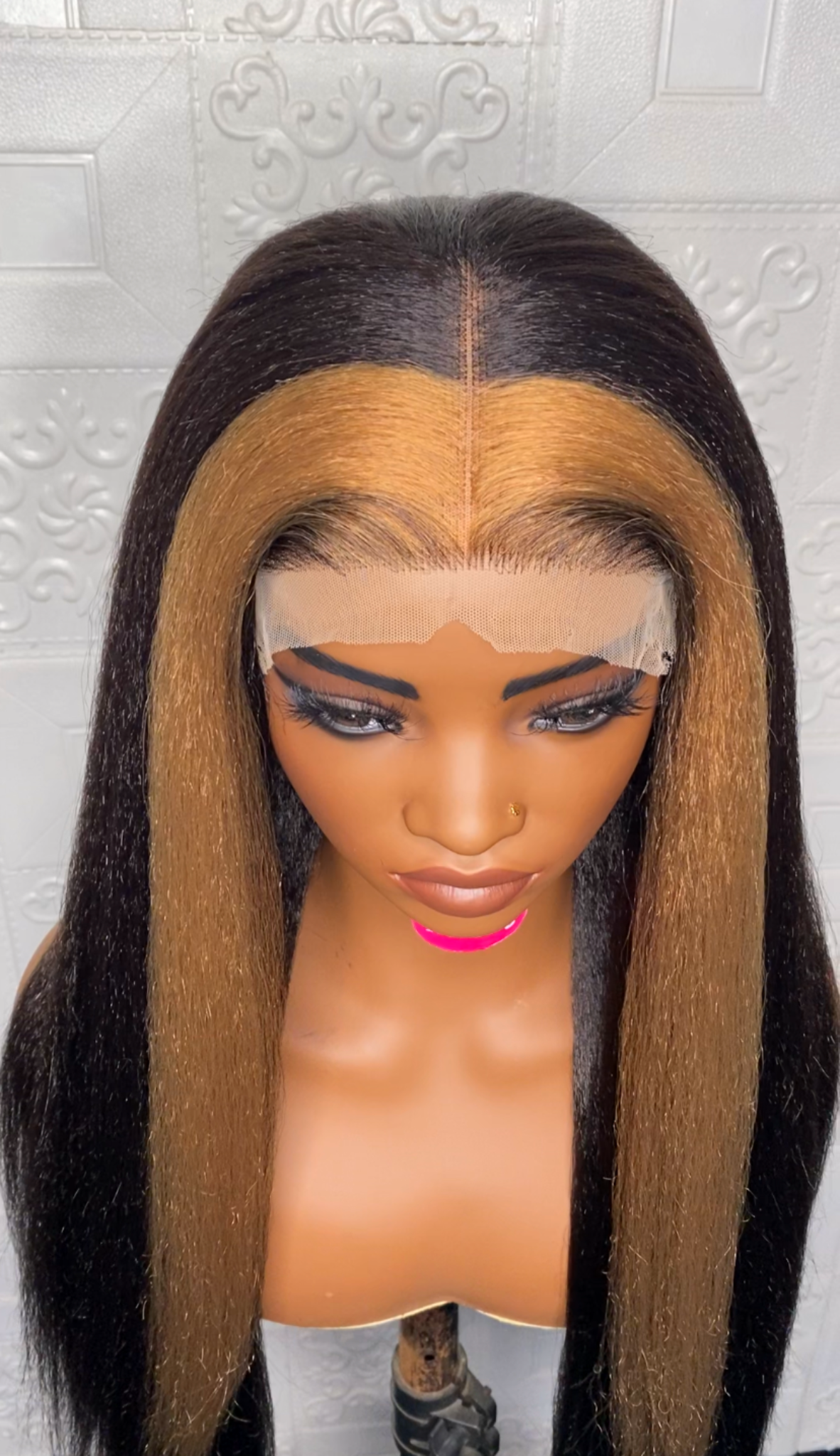 Havanah natural kinky straight wig(with blonde birthmark highlight)