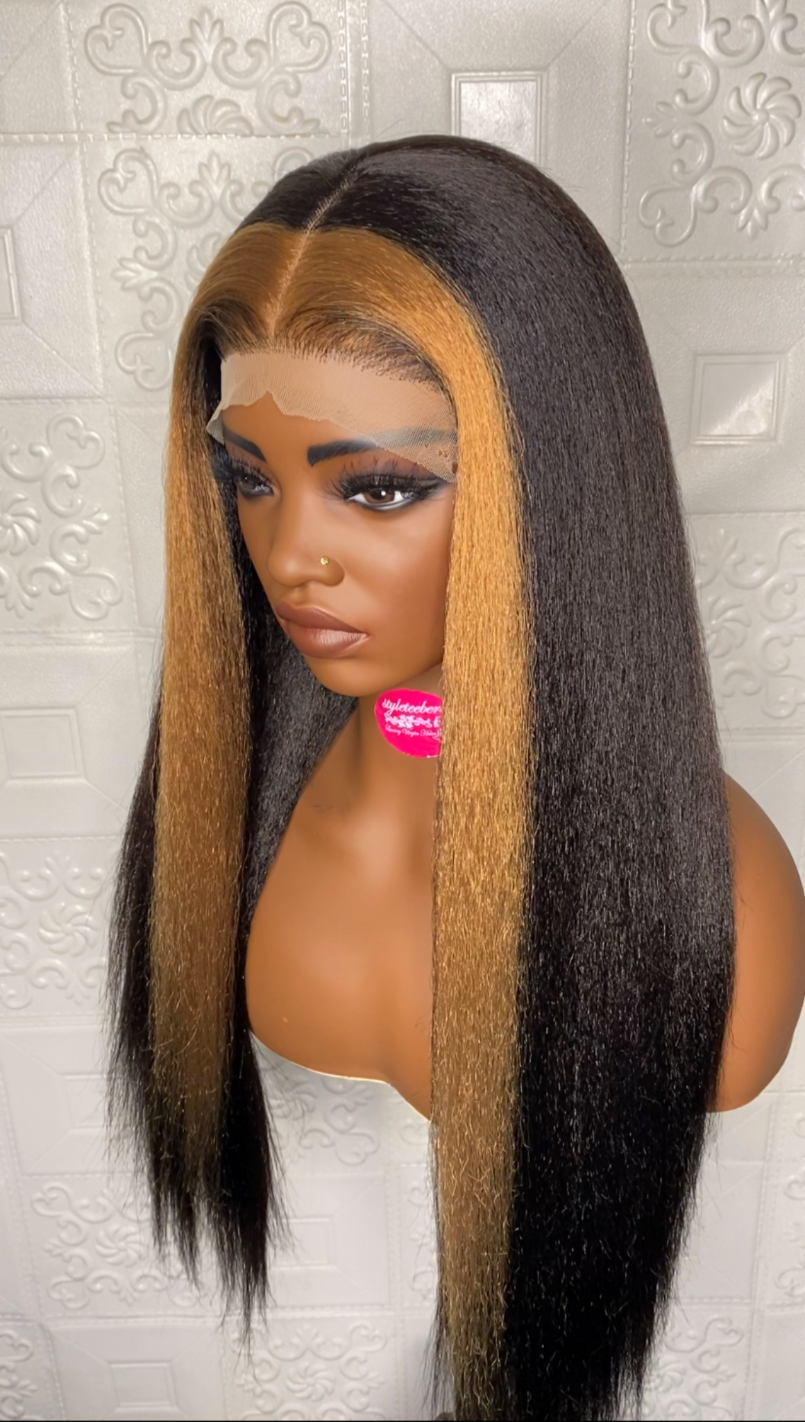 Havanah natural kinky straight wig(with blonde birthmark highlight)