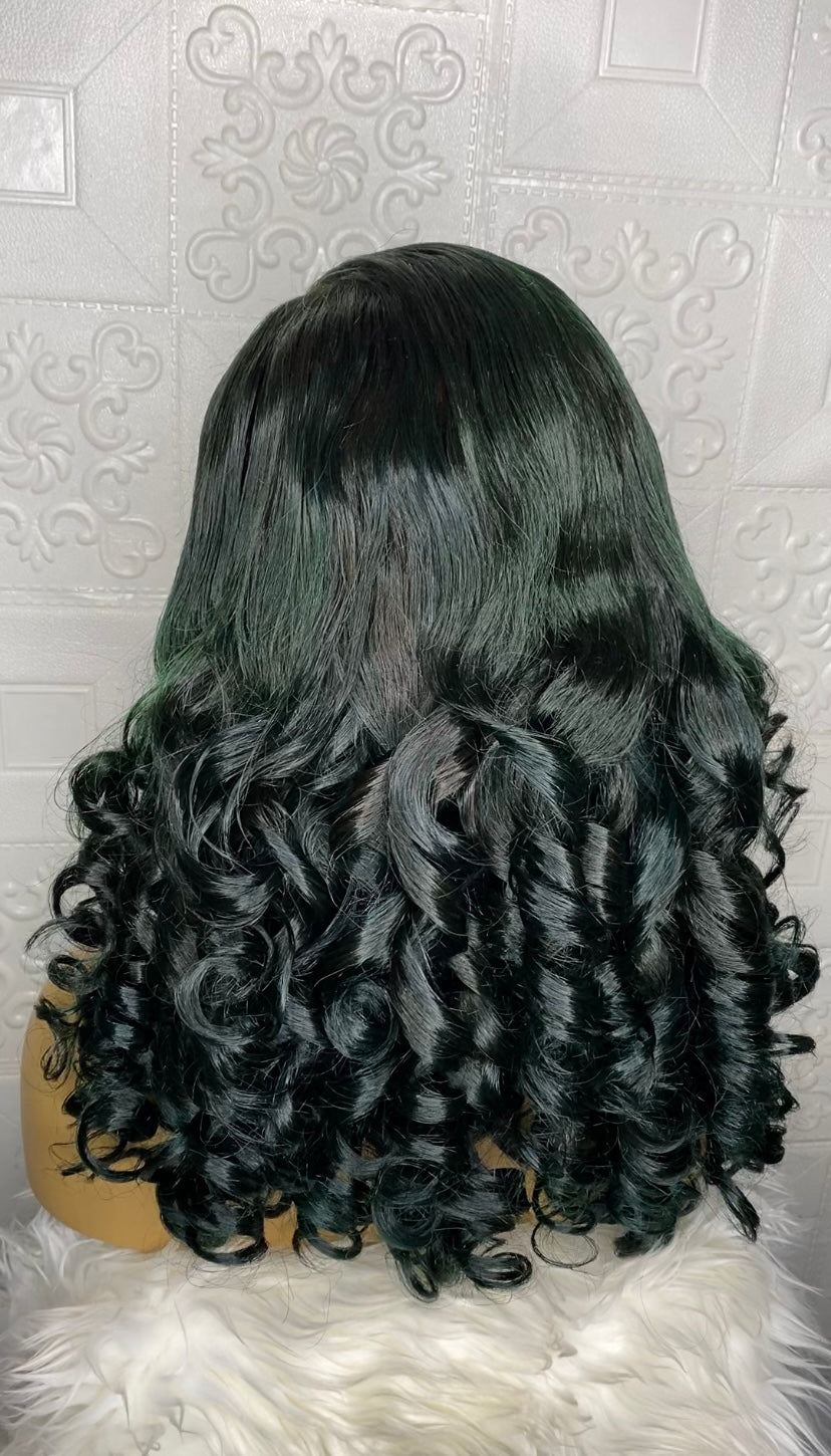 Deep green bouncy luxury curly wig