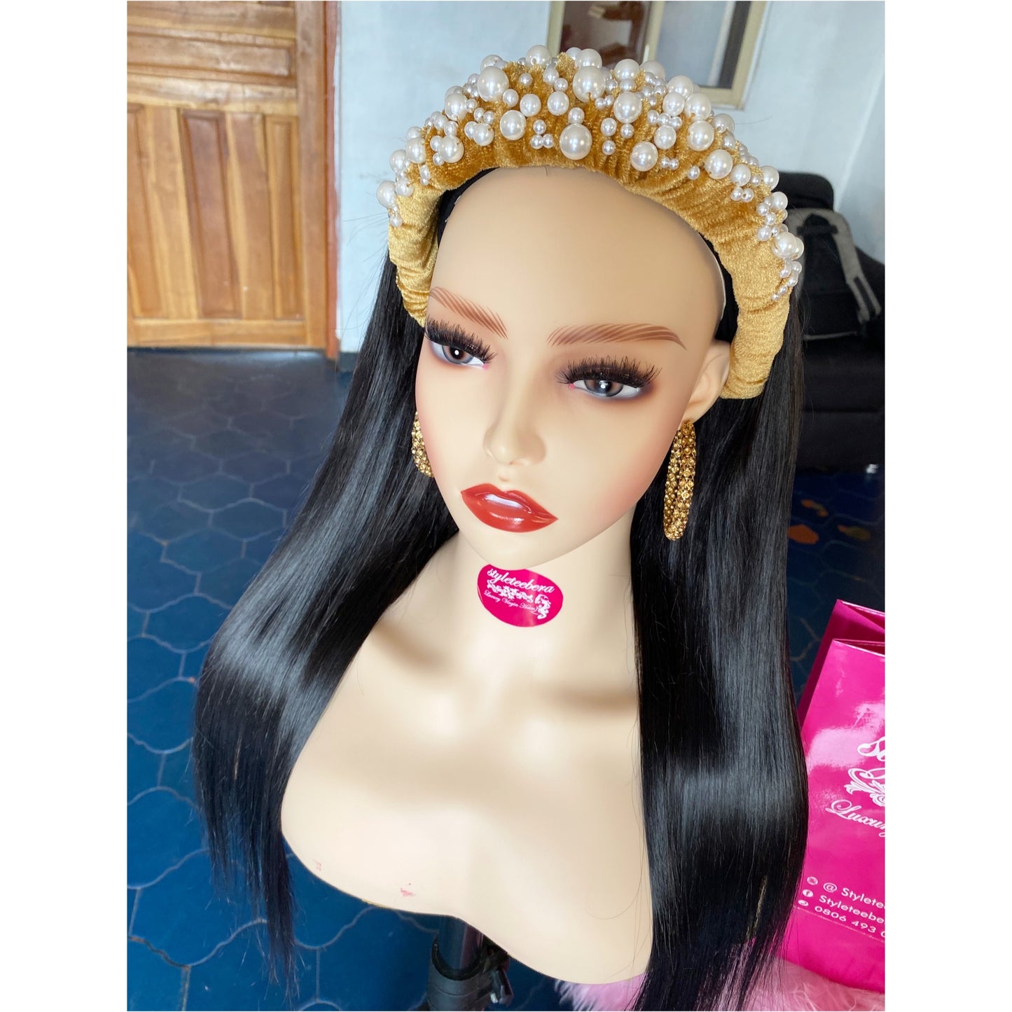 Bone straight headband wig